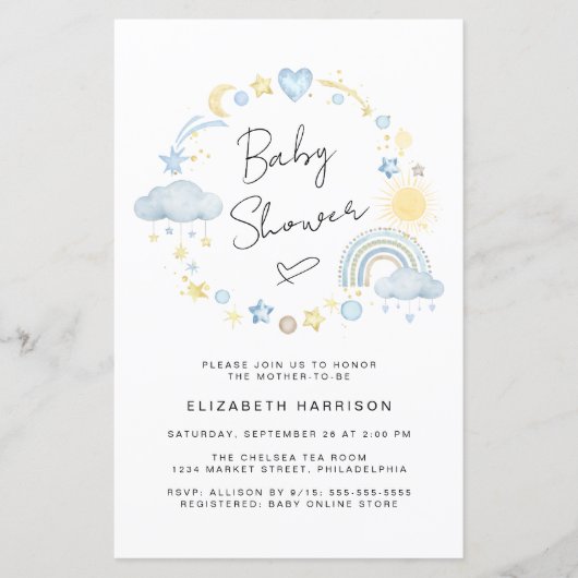 Papier Budget Boho Rainbow Baby Boy Shower Invitation (Devant)