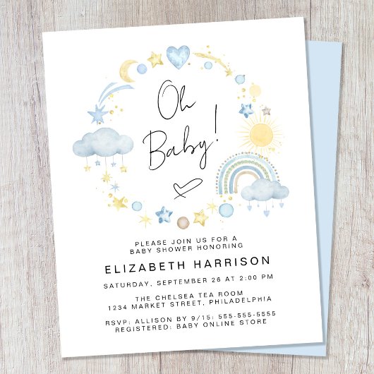 Papier Budget Boho Rainbow Baby Boy Shower Invitation