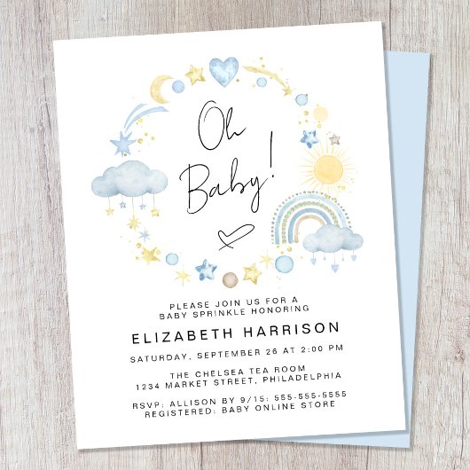 Papier Budget Boho Rainbow Baby Boy Sprinkle Invitation