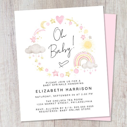 Papier Budget Boho Rainbow Baby Girl Sprinkle Invitation