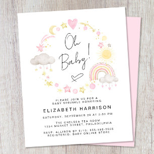Papier Budget Boho Rainbow Baby Girl Sprinkle Invitation