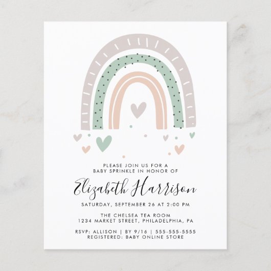 Papier Budget Boho Rainbow Baby Sprinkle Invitation (Devant)