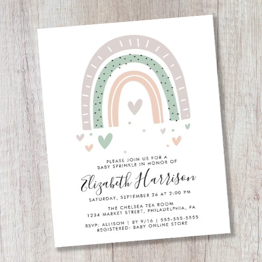 Papier Budget Boho Rainbow Baby Sprinkle Invitation