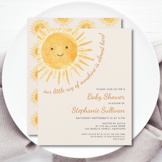 Papier Budget Boho Ray Of Sunshine Baby shower Invitation