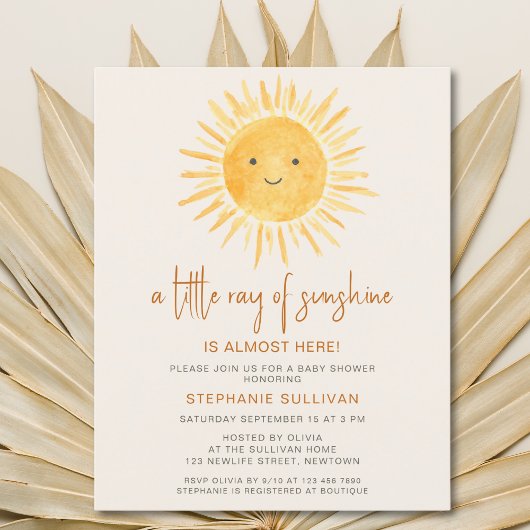 Papier Budget Boho Ray of Sunshine Baby shower Invitation
