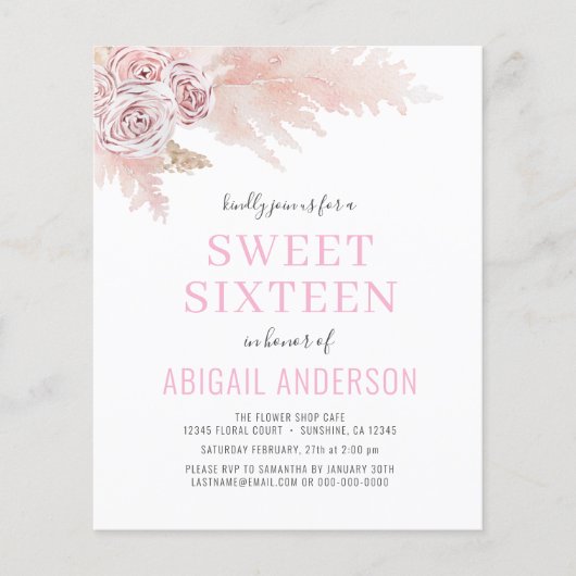 Papier Budget Boho rose Sweet sixteen Invitation (Devant)