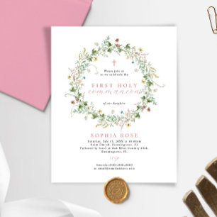 Papier Budget Boho Rustic First Holy Communion Invitation
