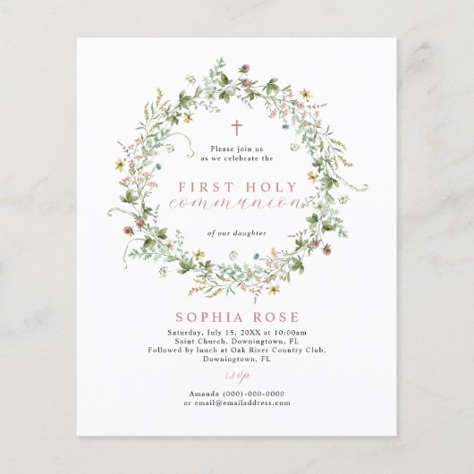 Papier Budget Boho Rustic First Holy Communion Invitation (Devant)