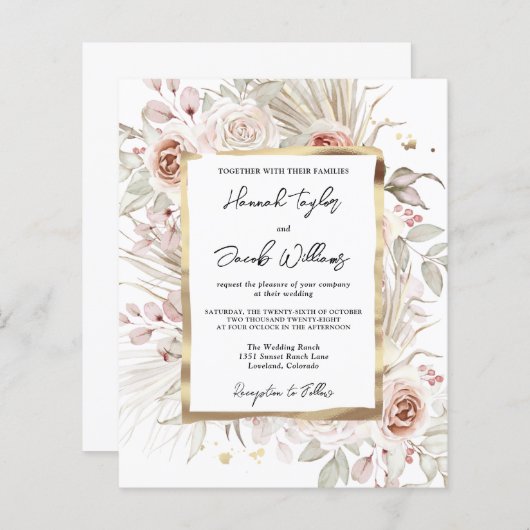 Papier Budget Boho Rustic Floral Faire-part de mariage (Devant / Derrière)