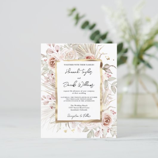 Papier Budget Boho Rustic Floral Faire-part de mariage (Debout devant)