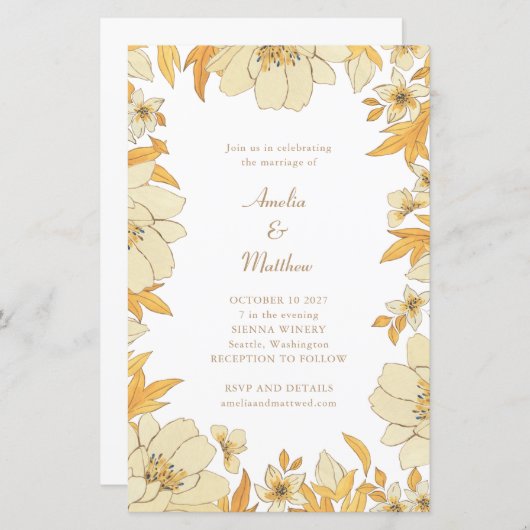 Papier Budget Boho Rustique Jaune Floral Mariage frontièr (Devant / Derrière)