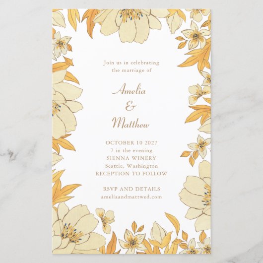 Papier Budget Boho Rustique Jaune Floral Mariage frontièr (Devant)