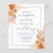 Papier Budget Boho séché Floral Navy Blue Wedding Invitat (Devant)