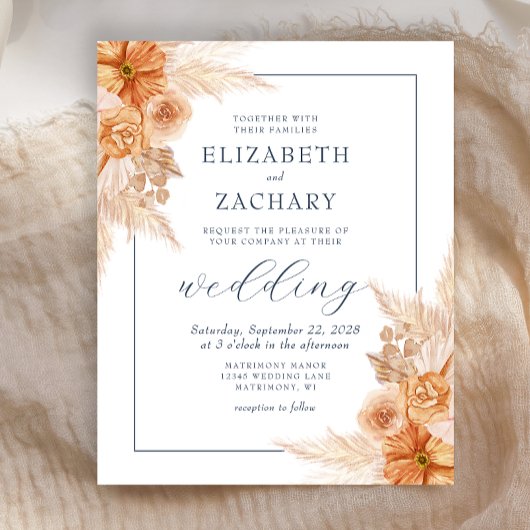 Papier Budget Boho séché Floral Navy Blue Wedding Invitat