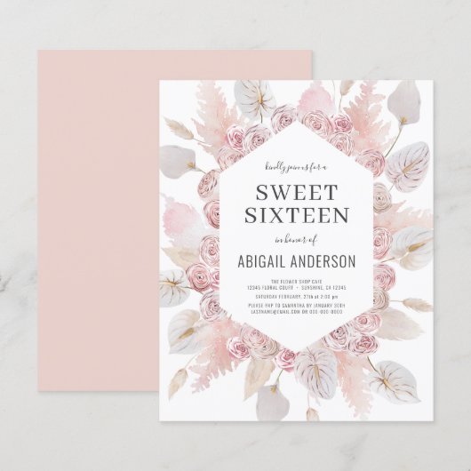 Papier Budget Boho Sweet sixteen Invitation moderne (Devant / Derrière)
