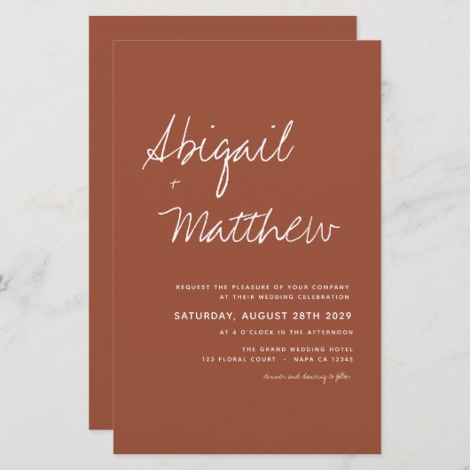 Papier Budget Boho Terra Cotta Simple Faire-part de maria (Devant / Derrière)