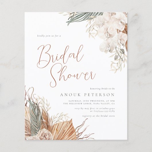 Papier Budget Boho Terracotta Pampas Fête des mariées en (Devant)