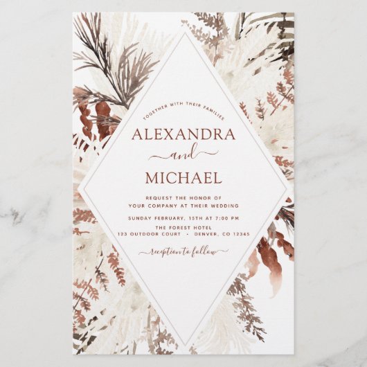 Papier Budget Boho Terracotta Pampas Grass Beige Mariage (Devant)