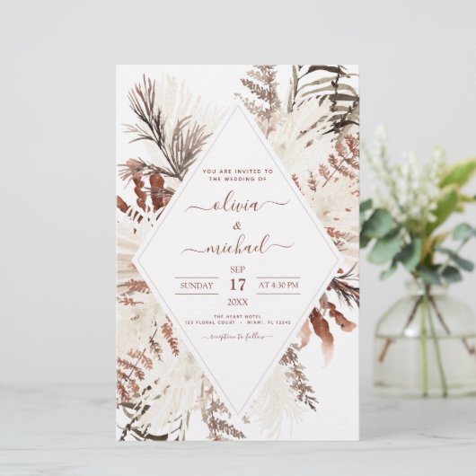 Papier Budget Boho Terracotta Pampas Grass Beige Mariage (Debout devant)