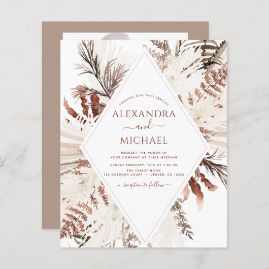 Papier Budget Boho Terracotta Photo Pampas Grass Mariage (Devant / Derrière)