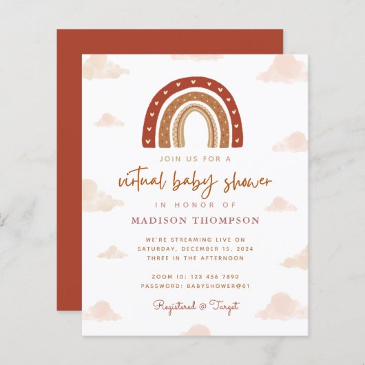 Papier Budget Boho Terracotta Rainbow Baby shower virtuel (Devant / Derrière)