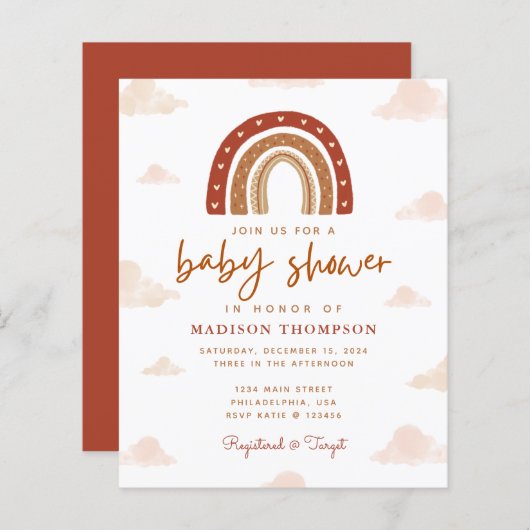 Papier Budget Boho Terracotta Rainbow Clouds Baby shower (Devant / Derrière)