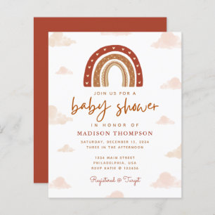 Papier Budget Boho Terracotta Rainbow Clouds Baby shower
