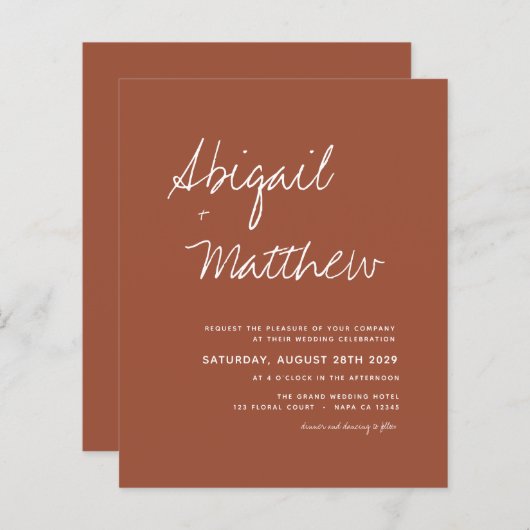Papier Budget Boho Terracotta Simple Faire-part de mariag (Devant / Derrière)