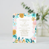 Papier Budget Boho Turquoise Aquarelle Floral Wedding Inv (Debout devant)