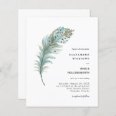 Papier Budget Boho Turquoise Plumes bleu Mariage minimal (Devant / Derrière)