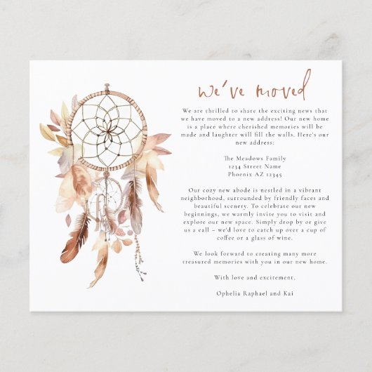 Papier Budget Boho Watercolor Dreamcatcher Nouvelle adres (Devant)
