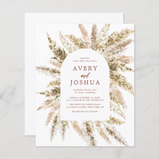 Papier Budget Boho Watercolor Pampas Grass Mariage (Devant / Derrière)