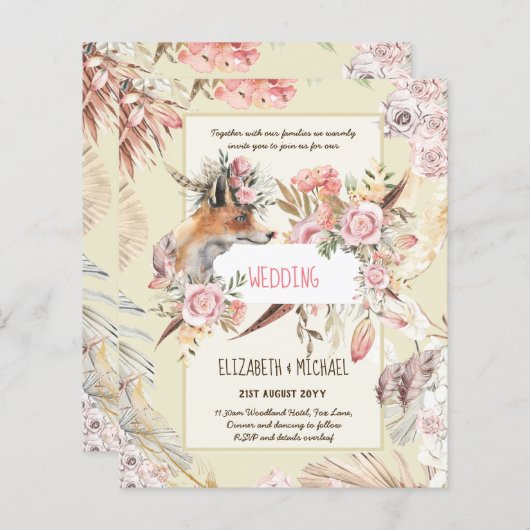 Papier BUDGET Boho Woodland FOX Floral Mariage Moderne (Devant / Derrière)