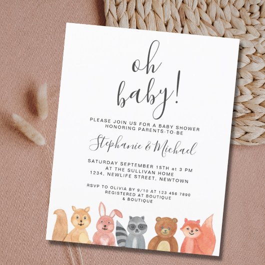 Papier Budget Bois Animaux Couples Baby shower Invitation