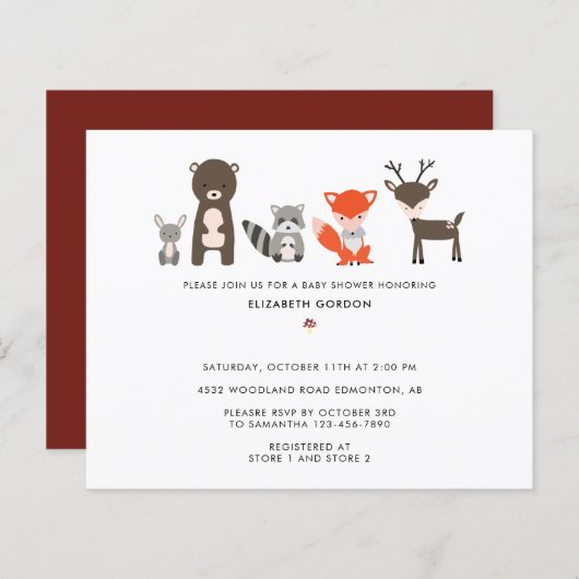 Papier Budget Bois Baby shower Forêt Animaux mignons (Devant / Derrière)