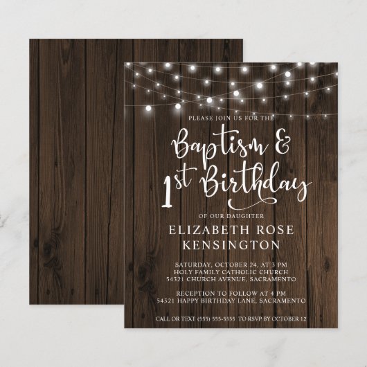 Papier BUDGET Bois Chaîne Lumières Baptême 1er anniversai (Devant / Derrière)