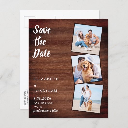 Papier Budget Bois rustique Enregistrer La Date Photos Ma (Devant / Derrière)