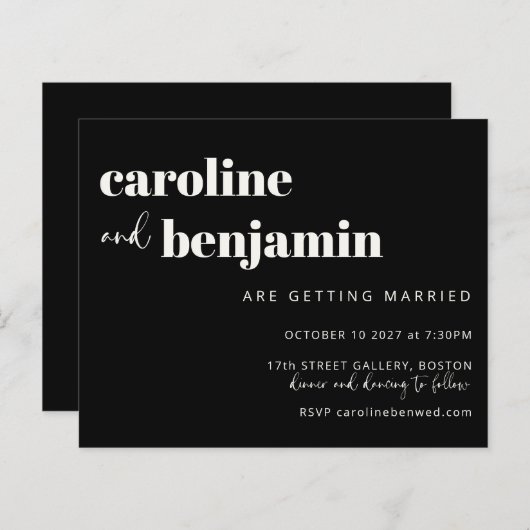 Papier Budget Bold Black White Chic Modern Wedding Invita (Devant / Derrière)