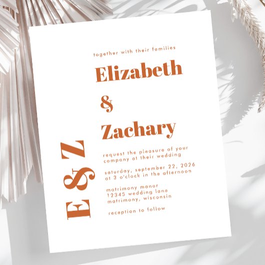 Papier Budget Bold Burnt Orange Typographie Mariage Invit