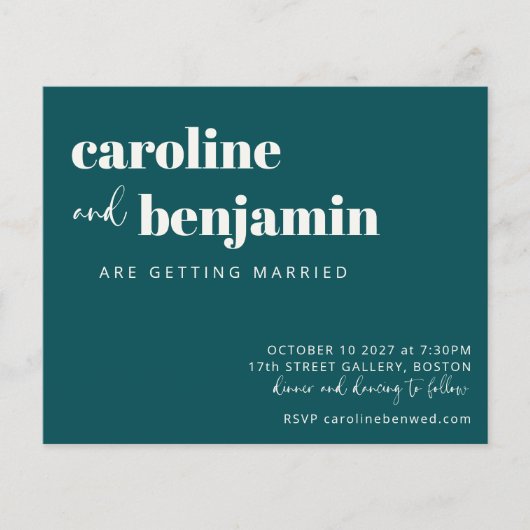 Papier Budget Bold Emerald Chic Mariage moderne Invitatio (Devant)