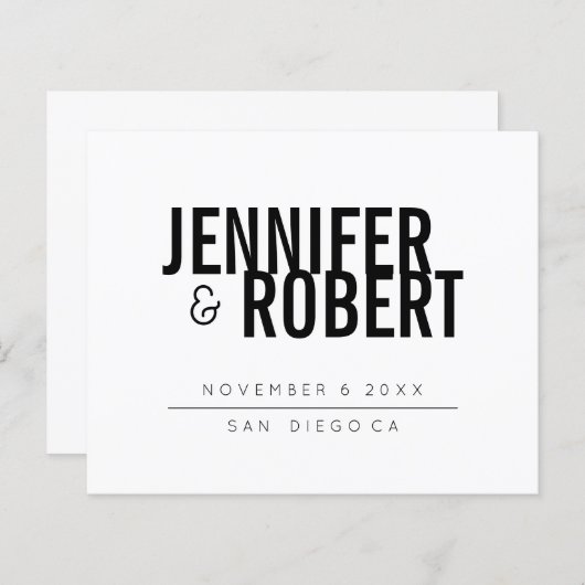 Papier BUDGET Bold NOIR MINIMUM MARIAGE ENREGISTRER LA DA (Devant / Derrière)