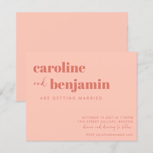 Papier Budget Bold Peach Rust Chic Modern Wedding Invitat (Devant / Derrière)
