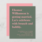 Papier Budget Bold rose et vert Invitation de brunch nupt (Devant / Derrière)
