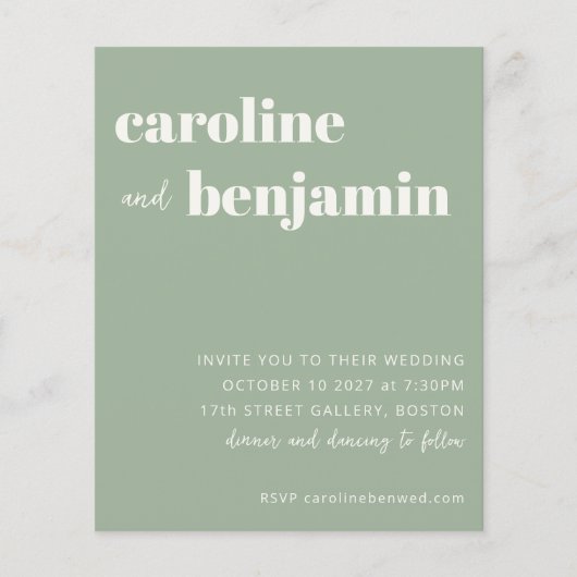 Papier Budget Bold Sage Vert Faire-part de mariage modern (Devant)