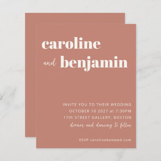 Papier Budget Bold Terracotta Faire-part de mariage moder (Devant / Derrière)