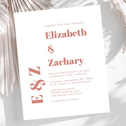 Papier Budget Bold Terracotta Typographie Mariage Invitat