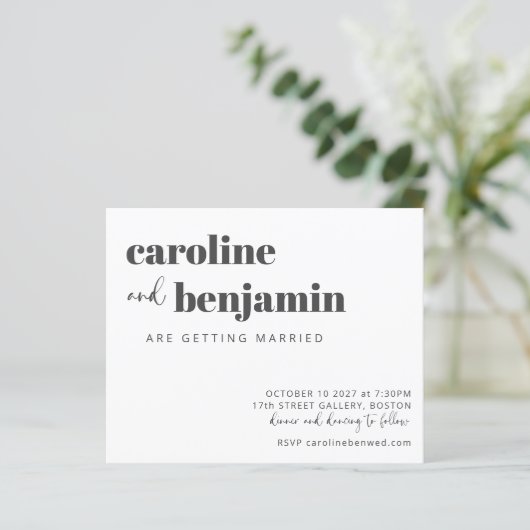 Papier Budget Bold White Chic Faire-part de mariage moder (Debout devant)