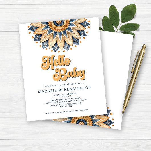 Papier BUDGET Bonjour Bébé Bleu Or Baby shower rétro