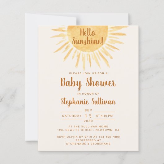 Papier Budget Bonjour Sunshine Boho Baby shower Invitatio (Devant)