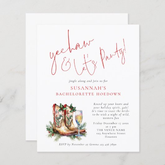 Papier Budget Boots Bubly Noël Bachelorette Party (Devant / Derrière)